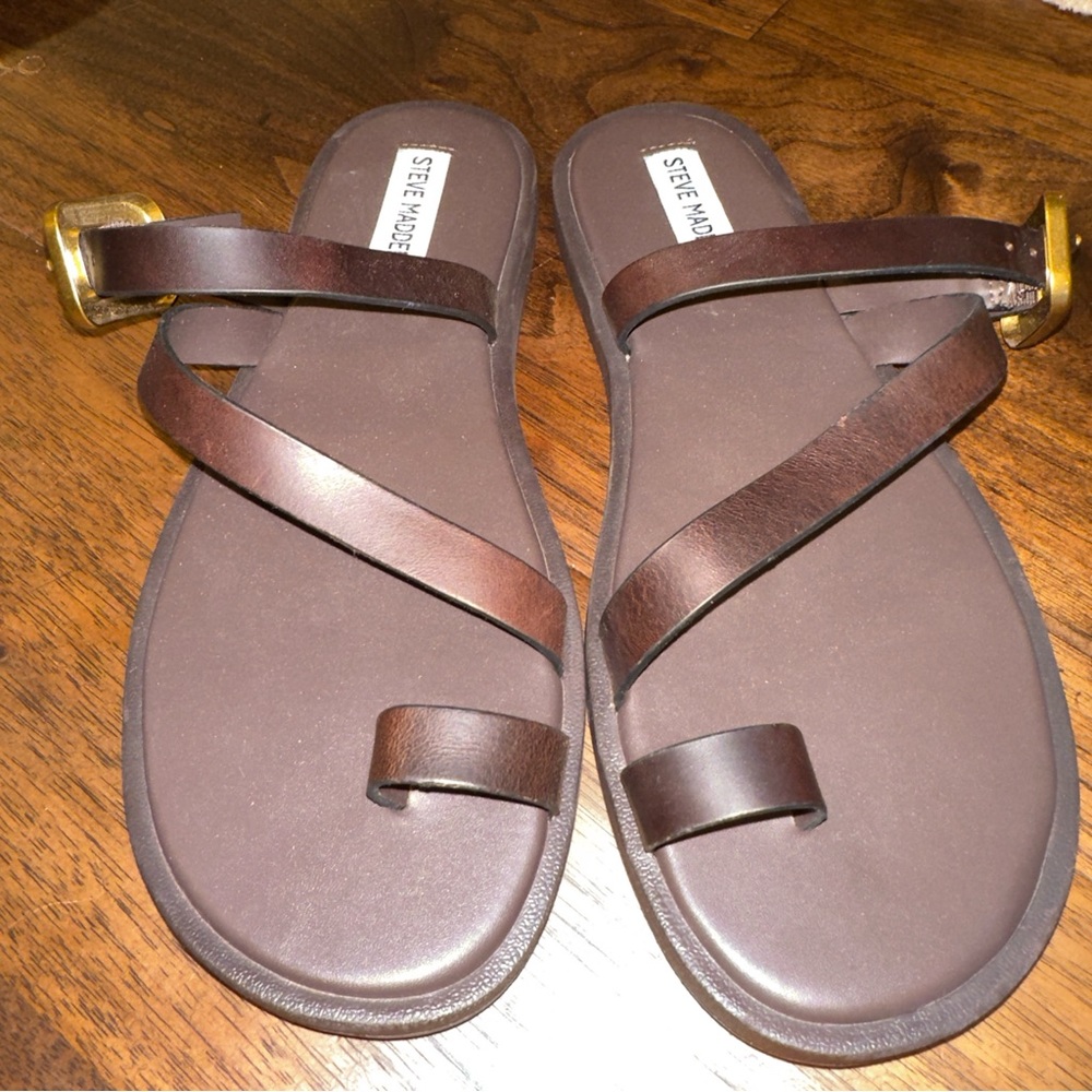 Steve Madden “Shelee” Leather Strap Sandals – Brown – Women’s 9M